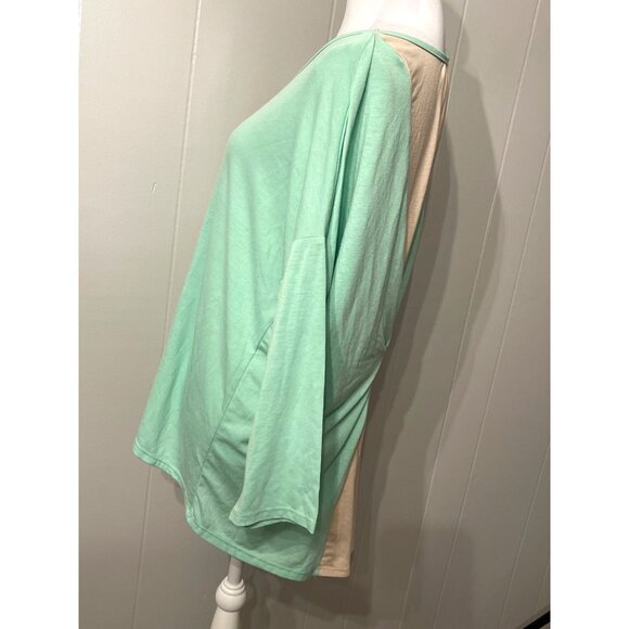 C'est La Vie Quarter Sleeve Top Mint Green Taupe Size 2x - Picture 2 of 6